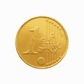 One chocolate euro coin in a yellow wrapper