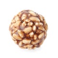 One chocolate puffed rice ball isolated on white, top view Royalty Free Stock Photo