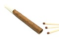 One Cigarillo and matches on white Royalty Free Stock Photo