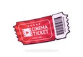 One cinema ticket with barcode. Paper retro coupon for movie entry. Symbol of the film industry.