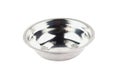 One circle glossy chrome metal empty bowl for cooking or care for pets for food or water isolated on white