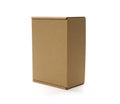 One closed cardboard box isolated on white. Mockup for design Royalty Free Stock Photo