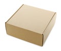 One closed cardboard box isolated on white. Mockup for design Royalty Free Stock Photo