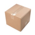 One closed cardboard box on white background Royalty Free Stock Photo