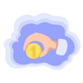 One coin in hand. Money saving colorful vector icon. One dollar payment. Cheap price concept. Buy sell icon.