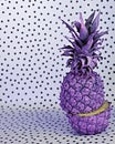 One colored pineapple on black and white background Royalty Free Stock Photo