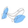 One continuous drawing of a whale. Simple trendy line art draw design with blue abstractions vector illustration