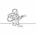 One continuous drawn line beautiful hijab girl playing acoustic guitar. Young muslimah woman playing guitar while sing a song. Royalty Free Stock Photo