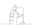 One continuous drawn line of the kid playing with toy cubes drawn from the hand a picture of the silhouette. Line art