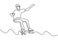 one continuous drawn line skateboard drawn by hand picture silhouette. Line art vector sketch single handdrawn. Minimalism design