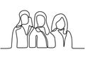 One continuous drawn line three woman standing confident. Great woman. Woman with profession. Career woman. Vector illustration