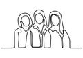 One continuous drawn line three woman standing confident. Great woman. Woman with profession. Career woman. Vector illustration