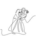 One continuous drawn line wedding. Characters of the bride and groom of the husband and wife are married isolated on white Royalty Free Stock Photo