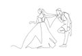 One continuous drawn line wedding drawn from the hand picture silhouette. line art. The characters of the bride and groom of the Royalty Free Stock Photo