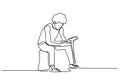 one continuous drawn line young boy reading a book hand-drawn picture silhouette vector design
