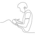 one continuous drawn line young boy reading a book hand-drawn picture silhouette vector design 260919k