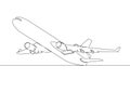 One continuous drawn single art line doodle drawing sketch cargo transport aircraft