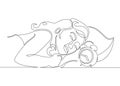 One continuous drawn single art line doodle sketch character girl woman sleep