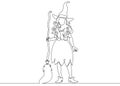 One continuous drawn single line of a witch halloween