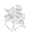 One continuous line art drawing minimalist woman portrait with flowers. Beauty contour abstract face poster wall art print design Royalty Free Stock Photo