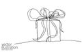 One continuous line art gift ribbon. Birthday present minimalist isolated sketch ink drawing. Celebration party