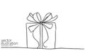 One continuous line art gift ribbon. Birthday present minimalist isolated sketch ink drawing. Celebration party