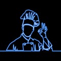 One continuous line Chef line icon neon concept