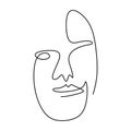 One Continuous Line Drawing Of Abstract Face Of Human. Modern Continuous Line Art Man And Woman Minimalist Contour. Great For Home