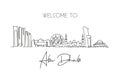 One continuous line drawing of Abu Dhabi city skyline, United Arab Emirates. Beautiful city landmark. World landscape tourism and Royalty Free Stock Photo