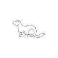 One continuous line drawing of adorable ferret for company logo identity. Sexually dimorphic predators mascot concept for pet