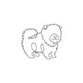 One continuous line drawing of adorable pomeranian dog for company logo identity. Purebred dog mascot concept for pedigree