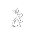 One continuous line drawing of adorable standing rabbit for animal lover club logo identity. Cute bunny animal mascot concept for