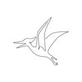 One continuous line drawing of aggressive pterodactyl prehistory animal for logo identity. Dinosaurs mascot concept for