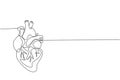 One continuous line drawing of anatomical human heart organ. Medical internal anatomy concept. Modern single line draw trendy