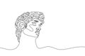 One continuous line drawing of antique statue. One line hand drawn sculpture of male head. Vector