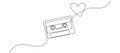 One continuous line drawing of audio cassette tape with heart. Retro and vintage music and love song mix concept in Royalty Free Stock Photo