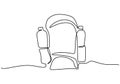 One continuous line drawing of backpack for travelers and tourists. A rucksack for traveler, backpacker, climber or camper. A