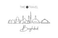 One continuous line drawing of Baghdad city skyline, Iraq. Beautiful city landmark. World landscape tourism and travel vacation.