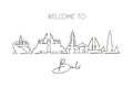 One continuous line drawing of Bali city skyline, Indonesia. Beautiful landmark. World landscape tourism travel vacation poster