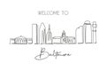 One continuous line drawing of Baltimore city skyline, USA. Beautiful landmark. World landscape tourism travel vacation poster art