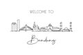One continuous line drawing of Bandung city skyline, India. Beautiful city landmark. World landscape tourism and travel vacation.