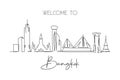 One continuous line drawing of Bangkok city skyline, Thailand. Beautiful landmark. World landscape tourism travel vacation poster