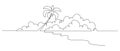 One continuous line drawing of beach with palm tree. Abstract tropical landscape with sea and clouds in simple linear Royalty Free Stock Photo