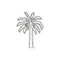 One continuous line drawing of beauty and exotic date palm tree. Decorative phoenix dactylifera plant concept for plantation