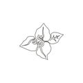 One continuous line drawing of beauty fresh bougainville for garden logo. Printable decorative thorny tree flower concept for home