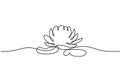 One continuous line drawing of beauty fresh lotus. Nature water plant ecology life beauty concept. Water lily flower hand drawn