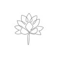 One continuous line drawing of beauty fresh lotus for spa business logo. Printable poster decorative garden water lily flower