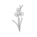 One continuous line drawing beauty fresh narcissus of garden logo. Printable decorative daffodil flower concept for wall decor Royalty Free Stock Photo
