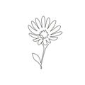 One continuous line drawing beauty fresh perennial flowering plant for home decor wall art poster. Printable decorative aster