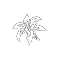 One continuous line drawing of beauty fresh perennials lilium for garden logo. Printable decorative true lilies flower for home